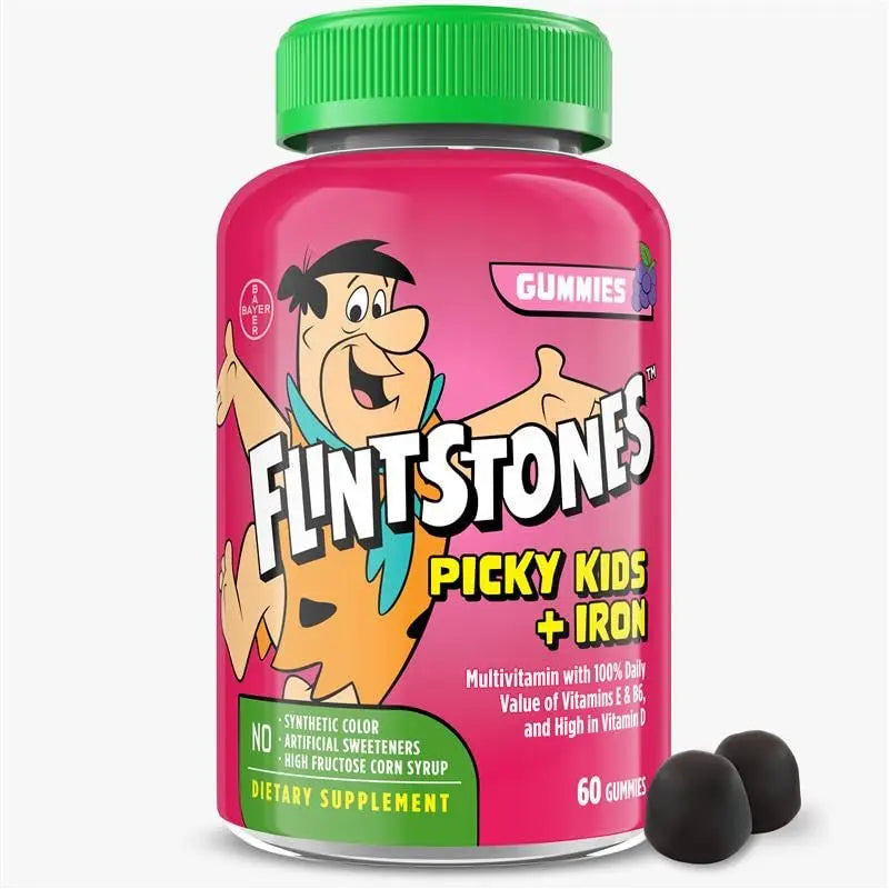 Flintstones Vitamins for Picky Kids + Iron, Kids Multivitamin Gummies with Vitamin C, D, E, B6 and Iron, Gummy Vitamins, Grape Flavored, 60 Gummies Flintstones Vitamins uk supplements