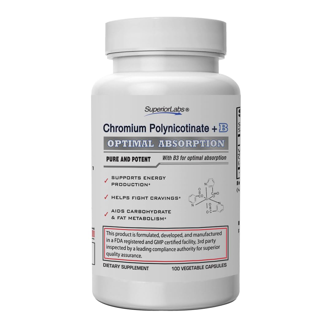 Pure Chromium Polynicotinate Supplement - Made in USA - 200mcg + Vitamin B3 for Optimal Superior Labs uk supplements