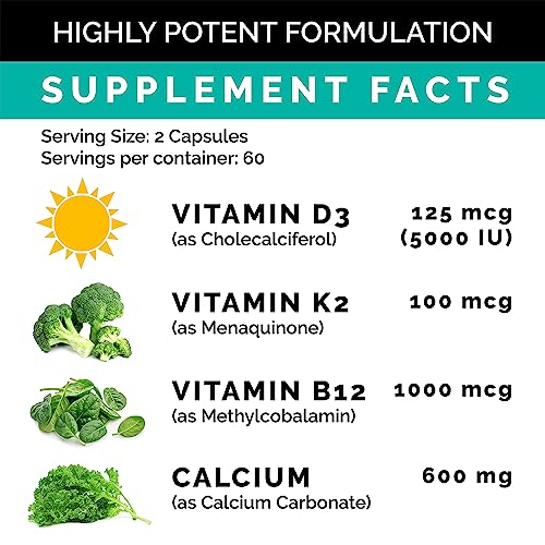 Calcium 600mg, Vitamin D3 K2 B12 Supplement - For Heart, Bone & Immune Support PrimeMD uk supplements
