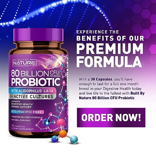 80 Billion CFU Probiotic - Daily Digestive Gut Health Supplement for Men & Women Built by Nature uk supplements