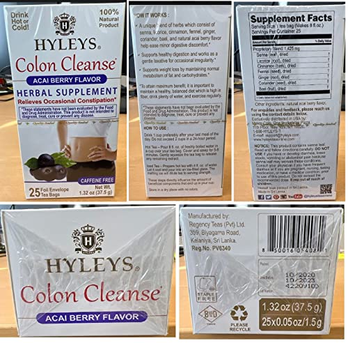 Hyleys Colon Cleanse Tea Acai Berry Flavor - 25 Tea Bags (12 Pack - 300 Tea Bags Total) HYLEYS uk supplements