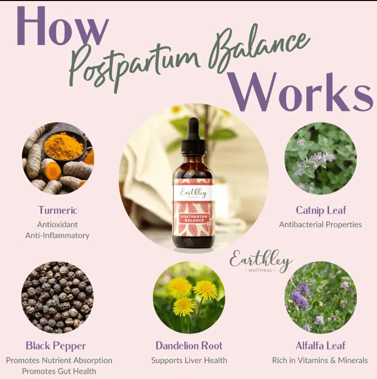 Earthley Wellness Postpartum Balance, Supports and Balances Female Hormones, Supports Postpartum Recovery, Smooths Out Mood Swings, Essential Herbs Like Dandelion Root, Catnip, & Alfalfa (2oz) Earthley Wellness uk supplements