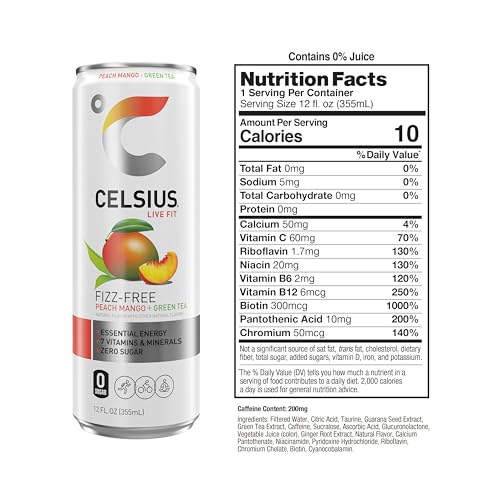 CELSIUS Peach Mango Green Tea, Functional Essential Energy Drink 12 Fl Oz (Pack of 12) CELSIUS uk supplements