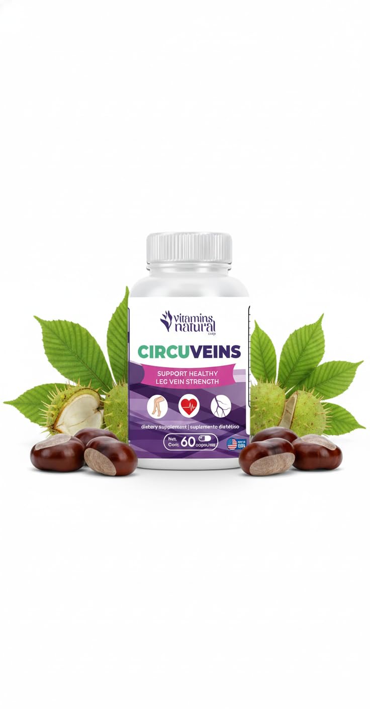 VITAMINS NATURAL CORP. CircuVeins Varicose Veins Support for Legs Capsules – Organic Vein Health Supplement with Horse Chestnut Grape Extract and Cayenne Pepper – 60 Capsules VITAMINS NATURAL CORP uk supplements