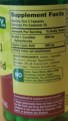 Spring Valley - Acetyl L-Carnitine 800mg Plus Alpha Lipoic Acid 400mg, 50 Capsules Heath Secret uk supplements