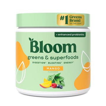 Bloom Nutrition Superfood Greens Powder, Digestive Enzymes with Probiotics and Prebiotics, Gut Health, Bloating Relief for Women, Chlorella, Green Juice Mix with Beet Root Powder, 30 SVG, Mango Bloom Nutrition uk supplements