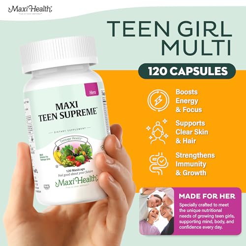 Teen Vitamins for Girls 12-17 - Teen Multivitamin D3, Iron, Calcium, Biotin, Zinc, Digestive Enzymes – Teenager Girl Multi Vitamins Maxi Health uk supplements