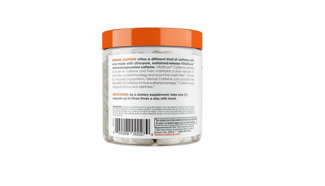 Genius Caffeine Pills 100mg, Extended-Release Microencapsulated Caffeine Pills The Genius Brand uk supplements
