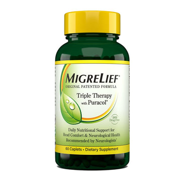 MigreLief Original Triple Therapy with Puracol - Nutritional Support for Migraine Sufferers - 60 Caplets/1 Month Supply MigreLief uk supplements