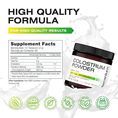 Colostrum Powder - Grass-Fed 40% IgG Colostrum Supplement Powder - Bovine Ascanium uk supplements