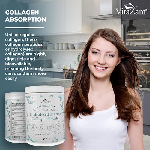 Vitazam Pure Marine Collagen Powder - 100% Hydrolysed Collagen Peptides for Hair Skin and Nails VitaZam uk supplements