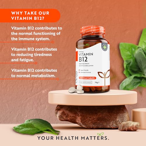 Vitamin B12 1000mcg - 365 High Strength Vegan Tablets (1 Year Supply) - Max Strength Nutravita uk supplements