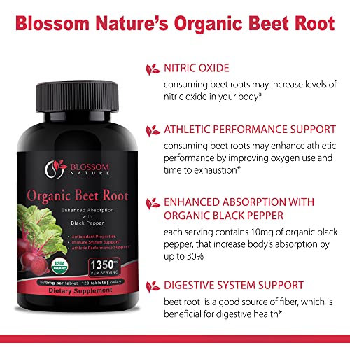 Organic Beet Root Powder 1350mg with Black Pepper-Nitric Oxide Booster, Digestive System Blossom Nature uk supplements