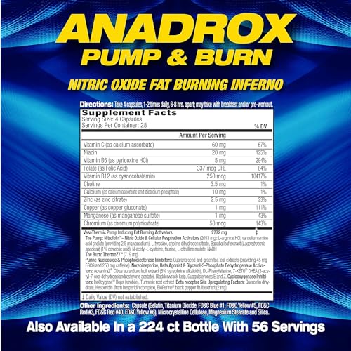 MHP Anadrox Pump & Burn, Nitric Oxide Fat Burning Inferno, 112 capsules Maximum Human Performance uk supplements