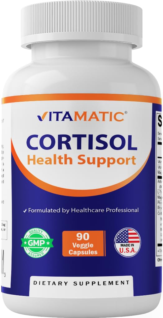 Vitamatic Cortisol Health Support - 90 Veggie Capsules - Made with Adaptogenic Blend with Ashwagandha, Rhodiola, Magnolia, L-Theanine, Phosphatidylserine Vitamatic uk supplements