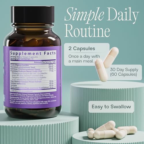 BIOMA Menopause Support Probiotics for Women - Hormone Free Hot Flash & Night Sweat Relief - Gut-Hormone Balance with Phytoestrogens, BB536, Delayed Release (60 Capsules - 30 Day Supply) BIOMA uk supplements