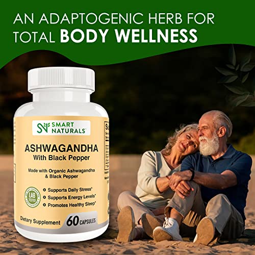 Smart Naturals Organic Ashwagandha with Black Pepper Herbal Supplements, Relieves Smart Naturals uk supplements