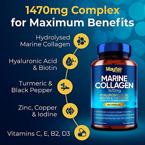 Mayfair Nutrition Marine Collagen 120 High Strength Capsules 1470mg Complex with Hyaluronic Acid Mayfair Nutrition uk supplements