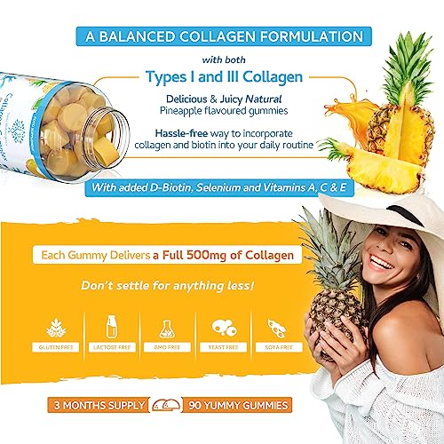 Collagen Complex - 90 Natural Pineapple Flavour Chewable Yummy Gummies swiss bioenergetics uk supplements