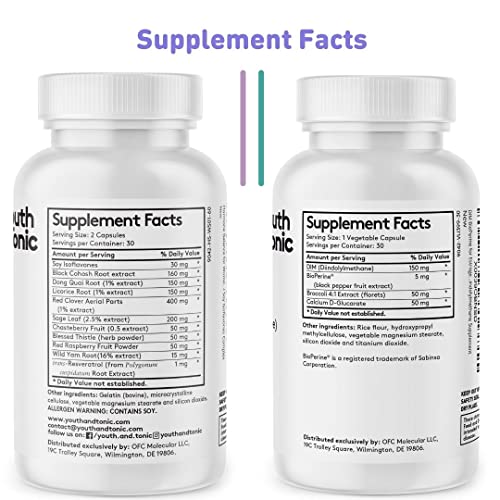 Youth & Tonic DIM Supplement for Women – Estrogen Metabolism & Hormonal Support – Menopause, Perimenopause & Premenopausal Bundle, 90 Capsules Youth & Tonic uk supplements