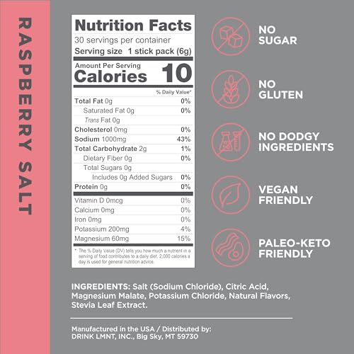 LMNT Zero-Sugar Electrolytes - Raspberry Salt - Hydration Powder Packets | No Dodgy Drink LMNT uk supplements