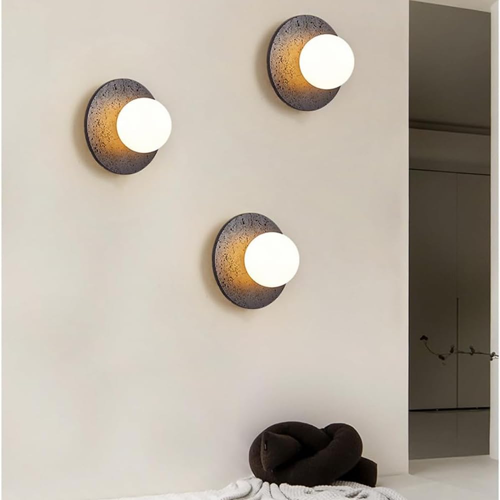 BFFGKGL Modern Natural Black Travertine Hallway Wall Sconce Nordic Creativity Round Transmittance Glass Bedside Wall Light Japanese Minimalist Aisle Wall Lamp For Living Room Stairs Living Room Balcon BFFGKGL uk supplements
