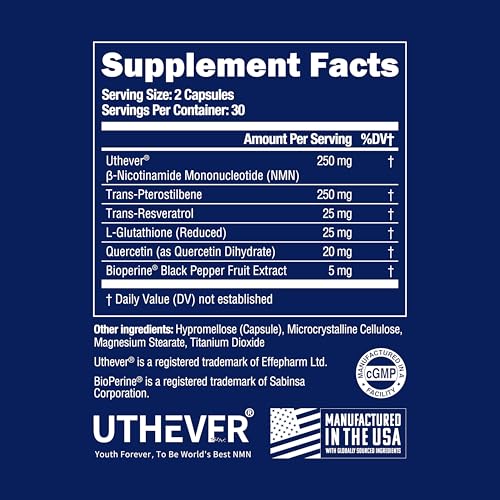 BONE SCIENCE Uthever NMN & Pterostilbene 6-in-1 Complex with Resveratrol, Glutathione & BioPerine - High Purity Stabilized NAD+ Precursor for Healthy Aging & Cellular Energy - 60 Vegetarian Capsules BONE SCIENCE uk supplements