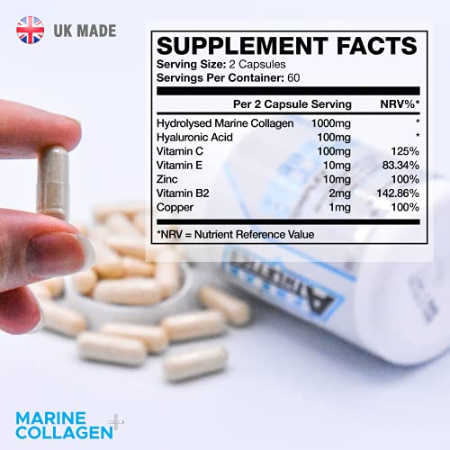 Marine Collagen 1000mg - Type 1 Hydrolysed Collagen - Enhanced with Hyaluronic Acid, Vitamin C Freak Athletics uk supplements