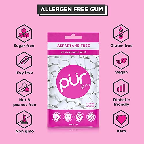 PUR Gum | Aspartame Free Chewing Gum | 100% Xylitol | Natural Pomegranate PUR uk supplements