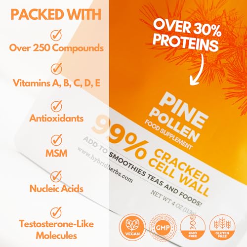 HYBRID HERBS - PINE POLLEN | 99% Cracked Cell Wall Powder | Highly Bioavailable Hybrid Herbs uk supplements