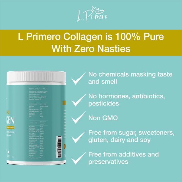 L Primero Collagen Peptides Powder 400g, Hydrolysed Unflavoured, Grass-Fed Bovine Bioactive Protein, Highly absorbable 18 Amino Acids, Keto L Primero uk supplements