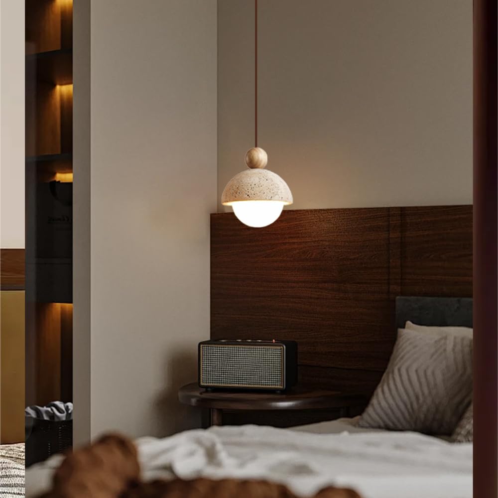 Spherical Wabi Sabi Pendant Light Natural Stone Retro Japanese Style Yellow Travertine Pendant Lighting Vintage Mini Wood Nordic Hanging Light for Kitchen Island Dining Room Bedroom Hallway Bedside OROILUPU uk supplements