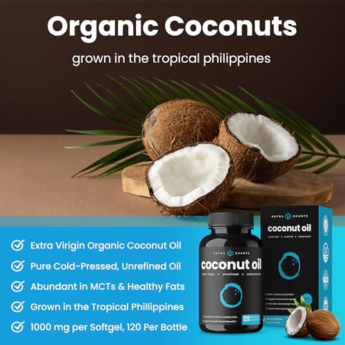 NutraChamps Organic Coconut Oil Capsules 2000mg - 120 Softgels Extra Virgin, Unrefined NutraChamps uk supplements