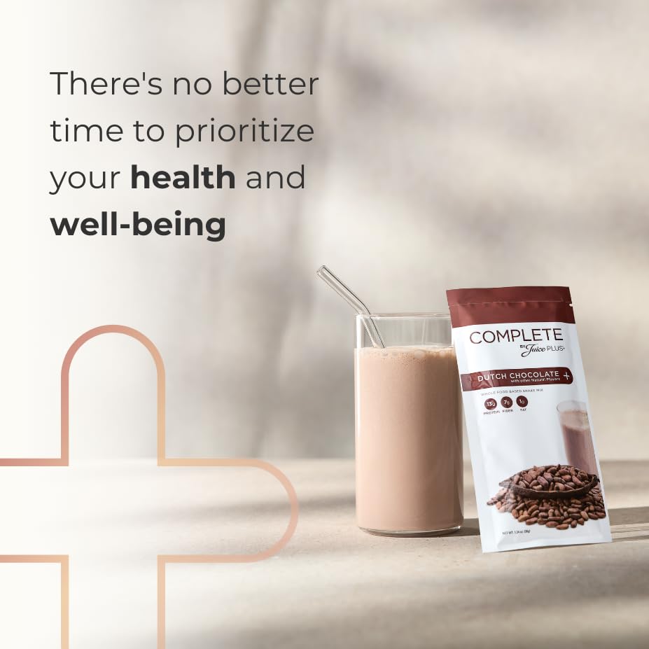Complete by JuicePlus+ Dutch Chocolate Shakes - Plant-Based Nutrition - Whole Food Based Shake Powder with Protein, Fiber & Prebiotics - 30 Servings (2 Pouches, 15 Servings Each) Juice Plus+ uk supplements