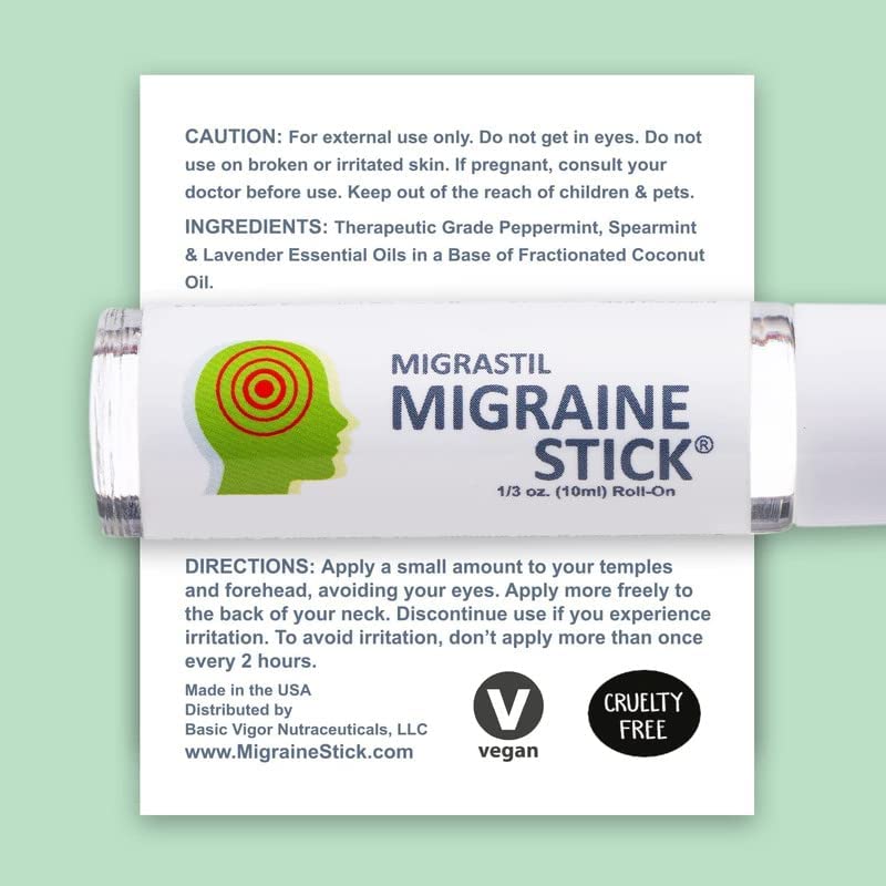 Basic Vigor Migrastil Migraine Stick Rollon - Fast Cooling Comfort for Your Head 3-Pack. Aromatherapy with Peppermint & Other Essential Oils. Metal Roller. Made in USA by Basic Vigor Basic Vigor uk supplements