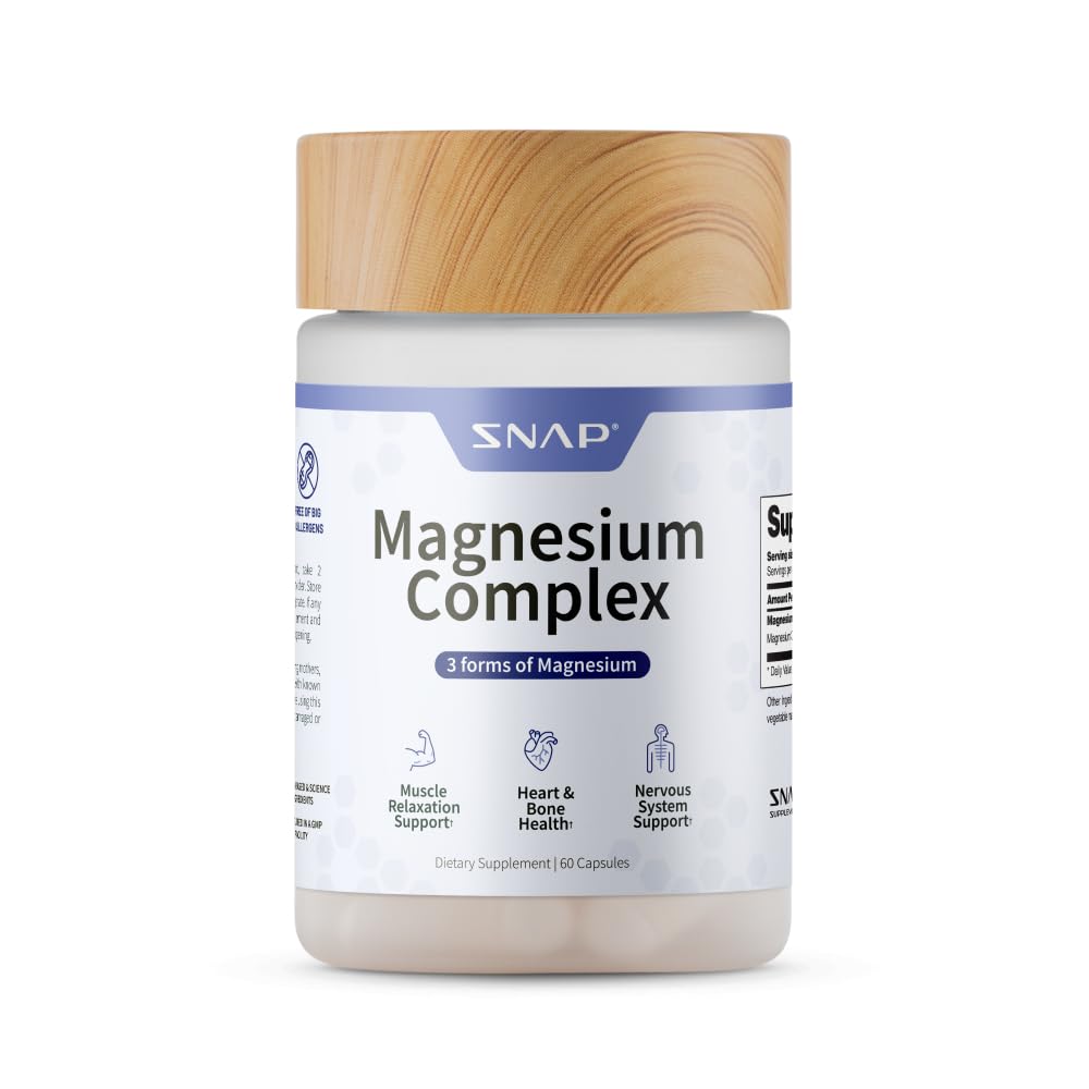 Snap Triple Magnesium Complex for Women & Men for Sleep & Muscle Support – 400mg, 3-in-1 Magnesium Supplement – Bisglycinate, Citrate & Oxide – Chelated for High-Absorption, 60 Vegetarian Capsules Snap Supplements uk supplements