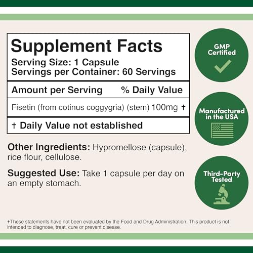 Fisetin Supplement - 100mg of Bioactive Flavnonols, 60 Count (Natural Bioflavonoid Double Wood Supplements uk supplements