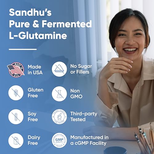 Sandhu's L-Glutamine - 100 Servings -Made in USA -500 Gram- Non-GMO- Amino Sandhu's uk supplements