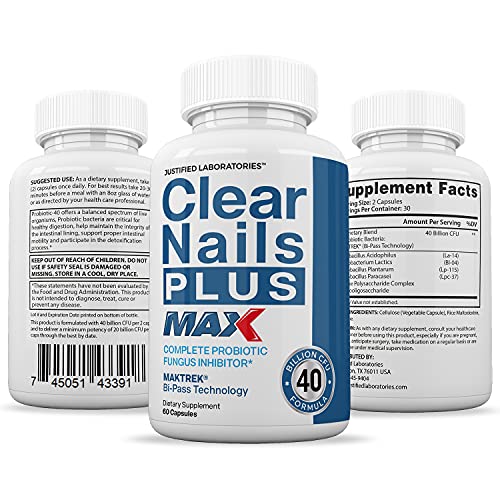 Justified Laboratories (2 Pack) Clear Nails Plus Max Pills 40 Billion CFU Probiotic Supports Justified Laboratories uk supplements
