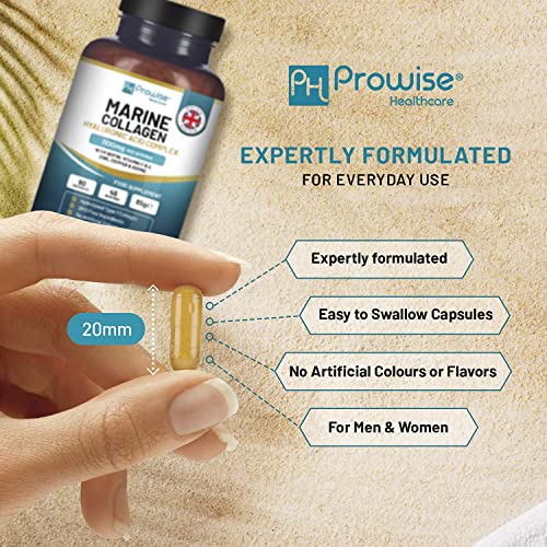 Marine Collagen with Hyaluronic Acid 1100mg | 90 Collagen Capsules High Strength for Women & Men PH PROWISE Healthcare uk supplements