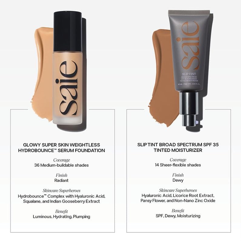 Saie Slip Tint Tinted Moisturizer with SPF 35 - Light Coverage, Glowy Skin Tint & Mineral Sunscreen for Face with Hydrating Hyaluronic Acid - Summer Makeup Essential - Shade Three + Half (1.35 oz) Saie uk supplements