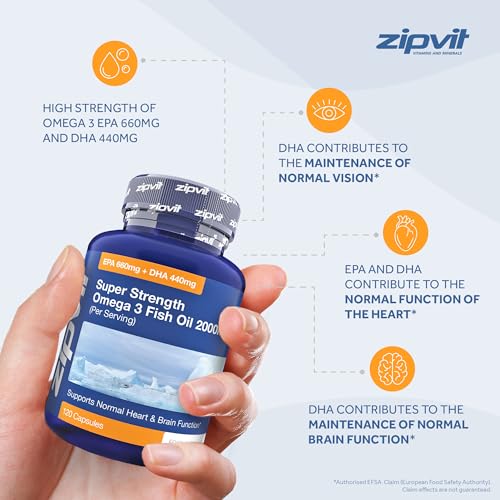Omega 3 Fish Oil 2000mg, EPA 660mg DHA 440mg per Daily Serving. 120 Capsules Zipvit uk supplements