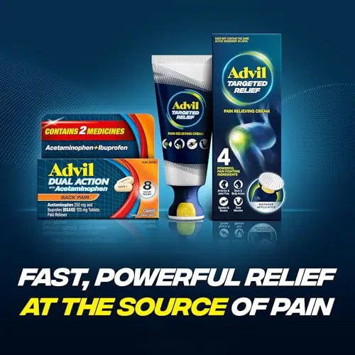 Advil Dual Action Back Pain Caplets Delivers 125mg Ibuprofen and 250mg Acetaminophen Per Dose for 8 Hours of Back Pain Relief - 144 Count Advil uk supplements