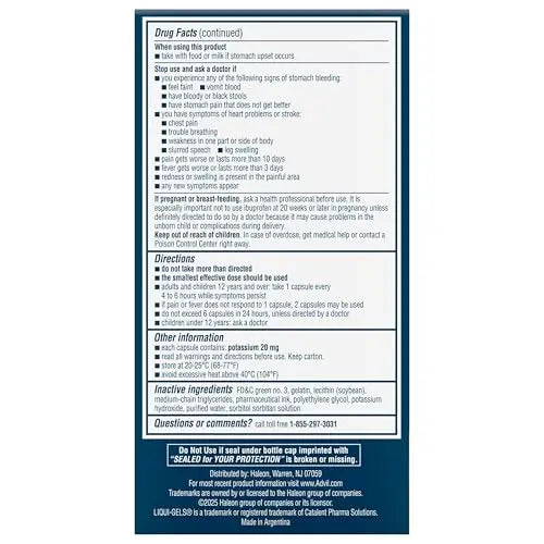 Advil Liqui-Gels Pain Reliever and Fever Reducer, Pain Medicine for Adults with Ibuprofen 200mg for Headache, Backache, Menstrual Pain and Joint Pain Relief - 180 Liquid Filled Capsules Advil uk supplements