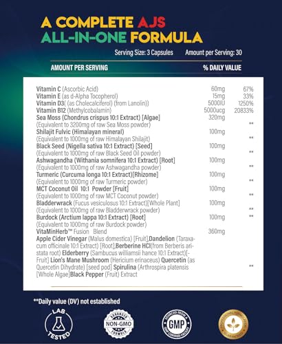 AJS Sea Moss Capsules 3200Mg, Shilajit 1000Mg with Black Seed Oil, Ashwagandha AJS Nutrition uk supplements