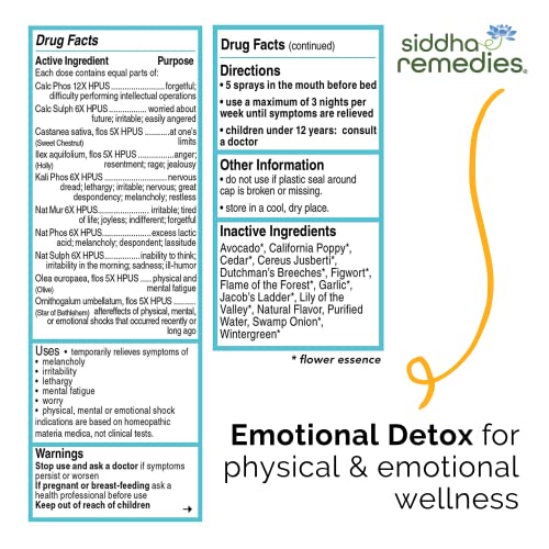Siddha Remedies Emotional Detox Homeopathic Oral Spray for Melancholy, Irritability Siddha uk supplements