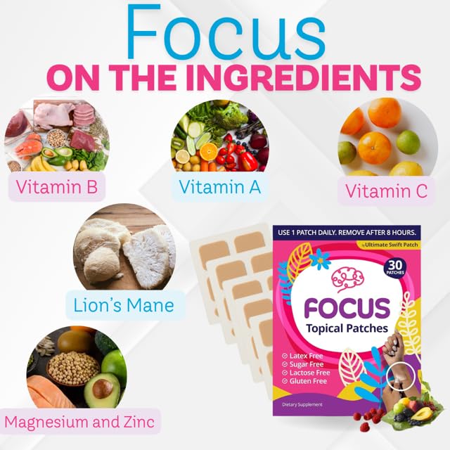 Swift Patch Focus Patch for Adults (30 Day Supply) + Proprietary Blend (Men and Women) - Help Kids and Adults Focus with Patches 22 Ingredients with Proprietary Formula Ultimate Swift Patch uk supplements