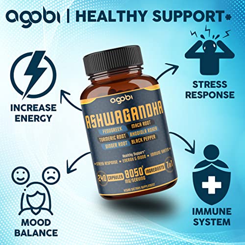240 Capsules - 8 Month Supply - 7in1 Ashwagandha 8050mg - Combined With Fenugreek agobi uk supplements