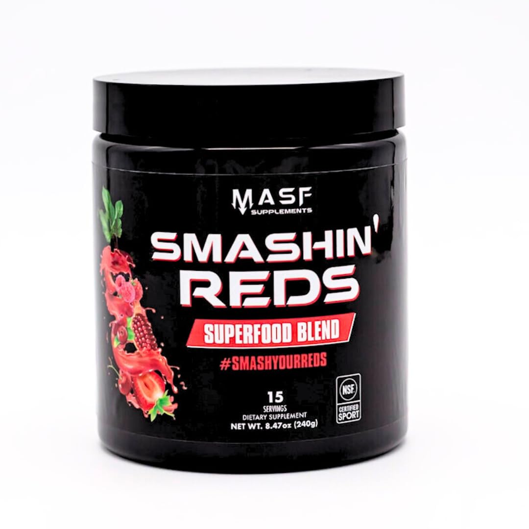 MASF Smashin' Reds Organic Superfood Supplements - 15 Servings - NSF Sport, Super Reds for Digestive Health, Energy, Endurance, Beet Root, Maca, Turmeric, Ginger, Acai, Nitric Oxide Production MASF uk supplements