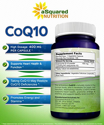 aSquared Nutrition CoQ10 (400mg Max Strength, 100 Veggie Capsules) - High Absorption aSquared Nutrition uk supplements